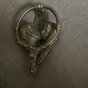 Vintage Brass Door Knocker with Kissing Couple Design